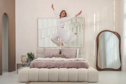 Bed met opbergruimte Rosa Bouclé Beige 140x200 cm