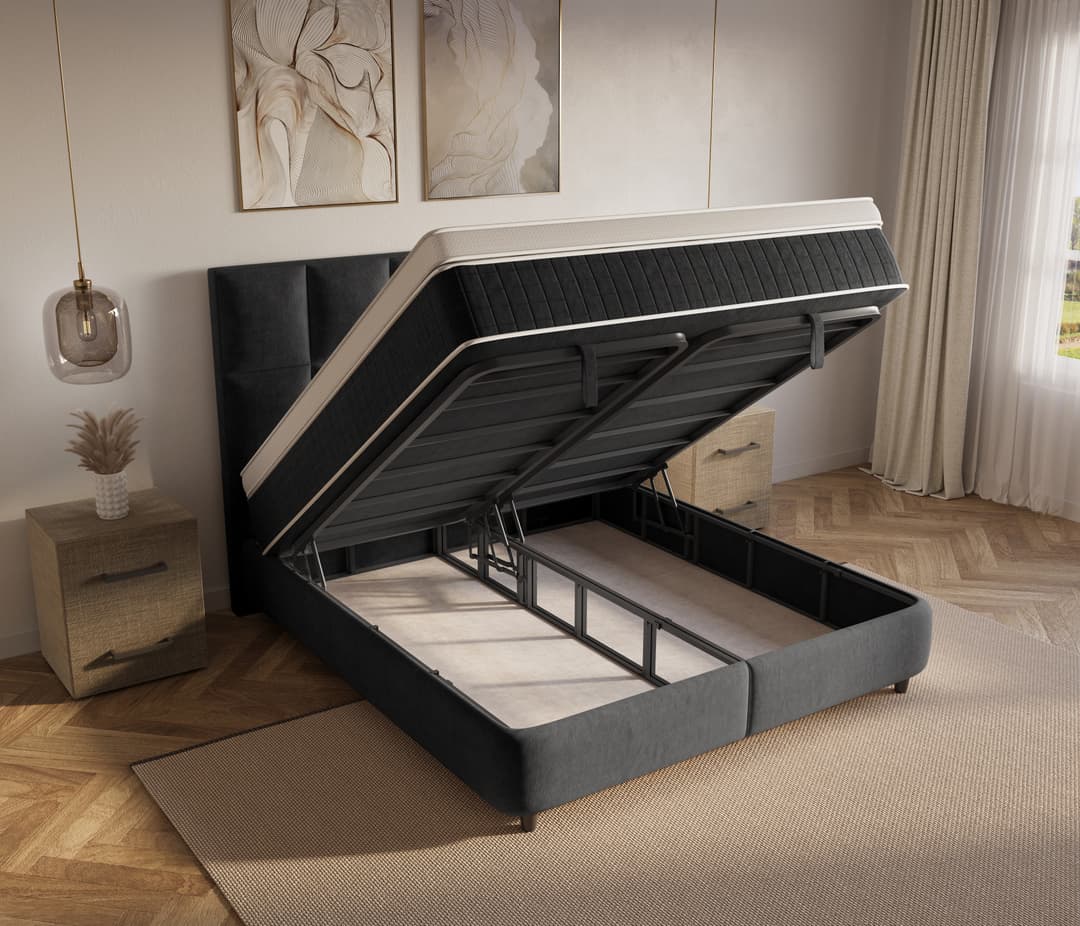 Opbergboxspring Nine Zwart 140x200 cm
