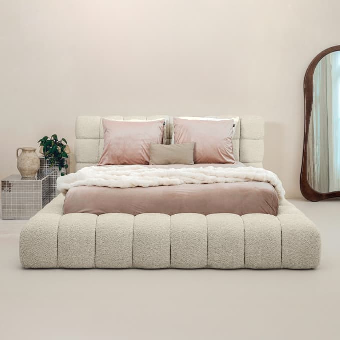 Bed met opbergruimte Rosa Bouclé Beige 140x200 cm