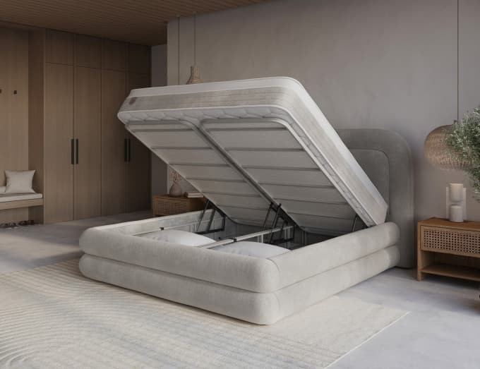 Opbergboxspring Fenna Zand/Grijs