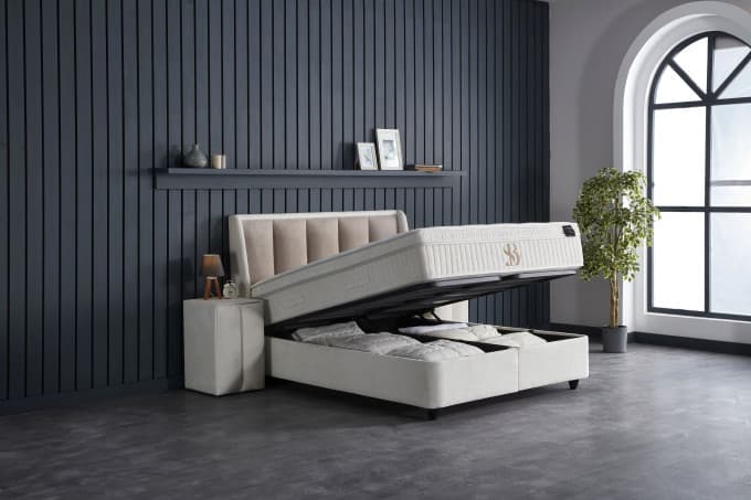 Opbergboxspring Noa Beige 140x200 cm