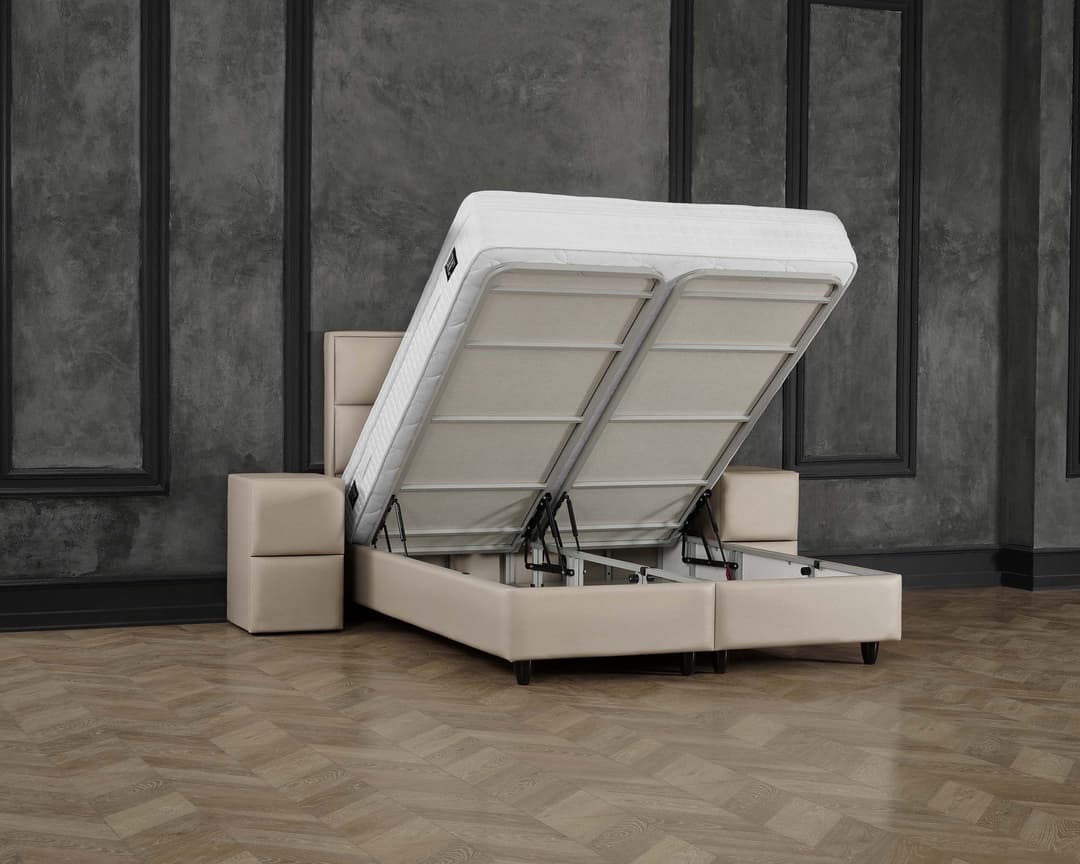 Opbergboxspring Mees kunstleer Taupe 140x200 cm