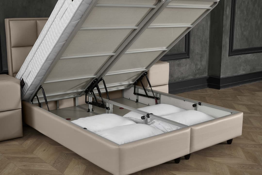 Opbergboxspring Mees kunstleer Taupe 140x200 cm