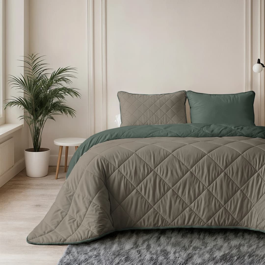 Wasbaar dekbed Lou uni Groen/Taupe-grijs 140x200 cm