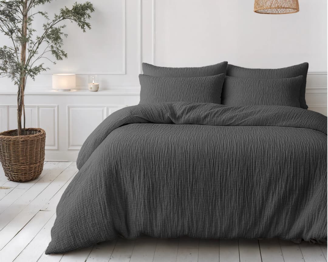 Wasbaar dekbed Lena mousseline Antraciet 240x200 cm