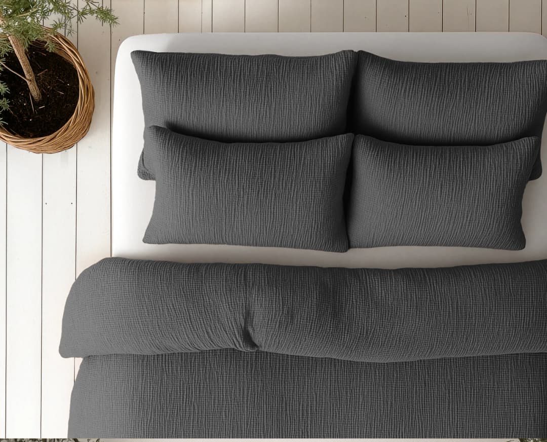 Wasbaar dekbed Lena mousseline Antraciet 240x200 cm