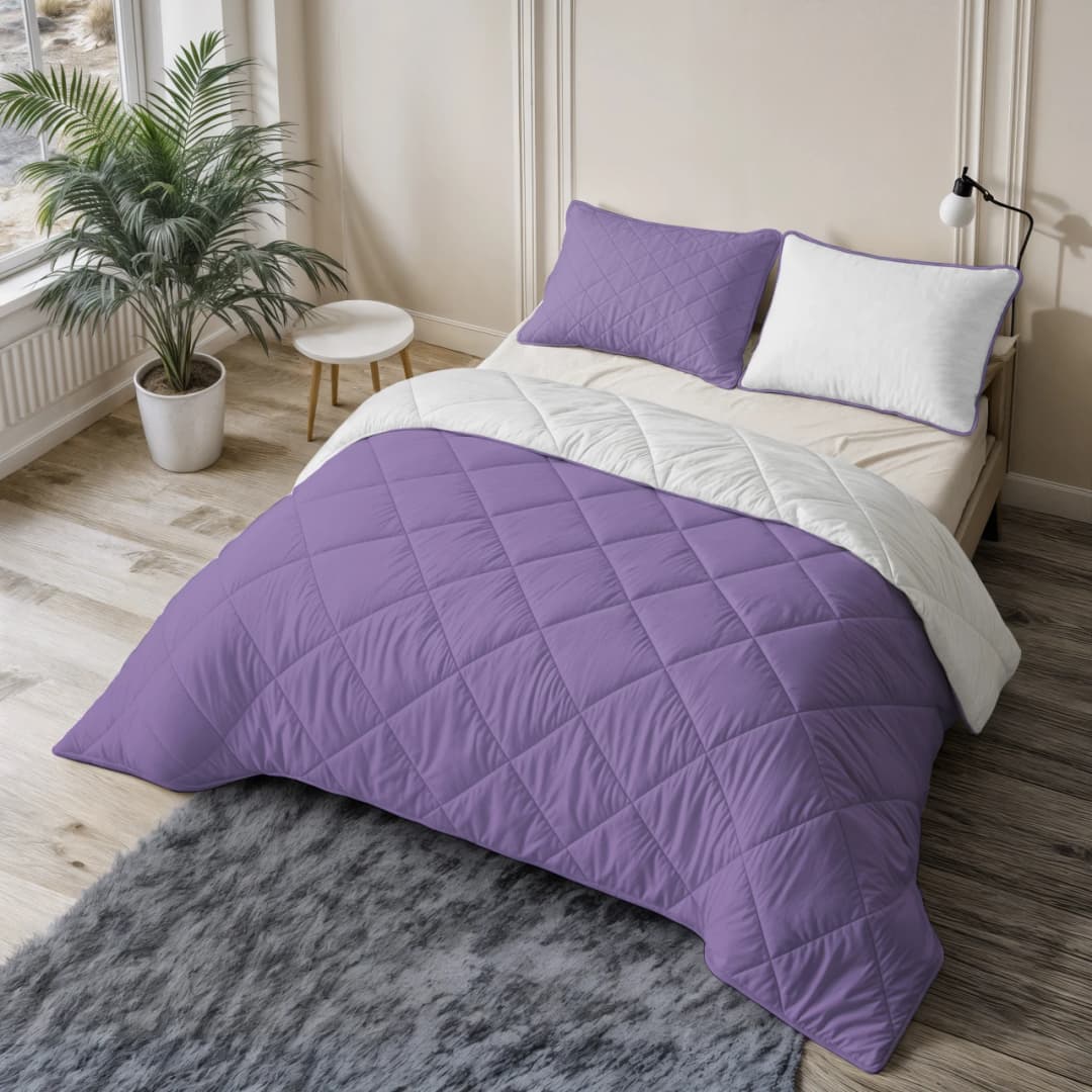 Wasbaar dekbed Lou uni Beige/Lavendel 140x200 cm